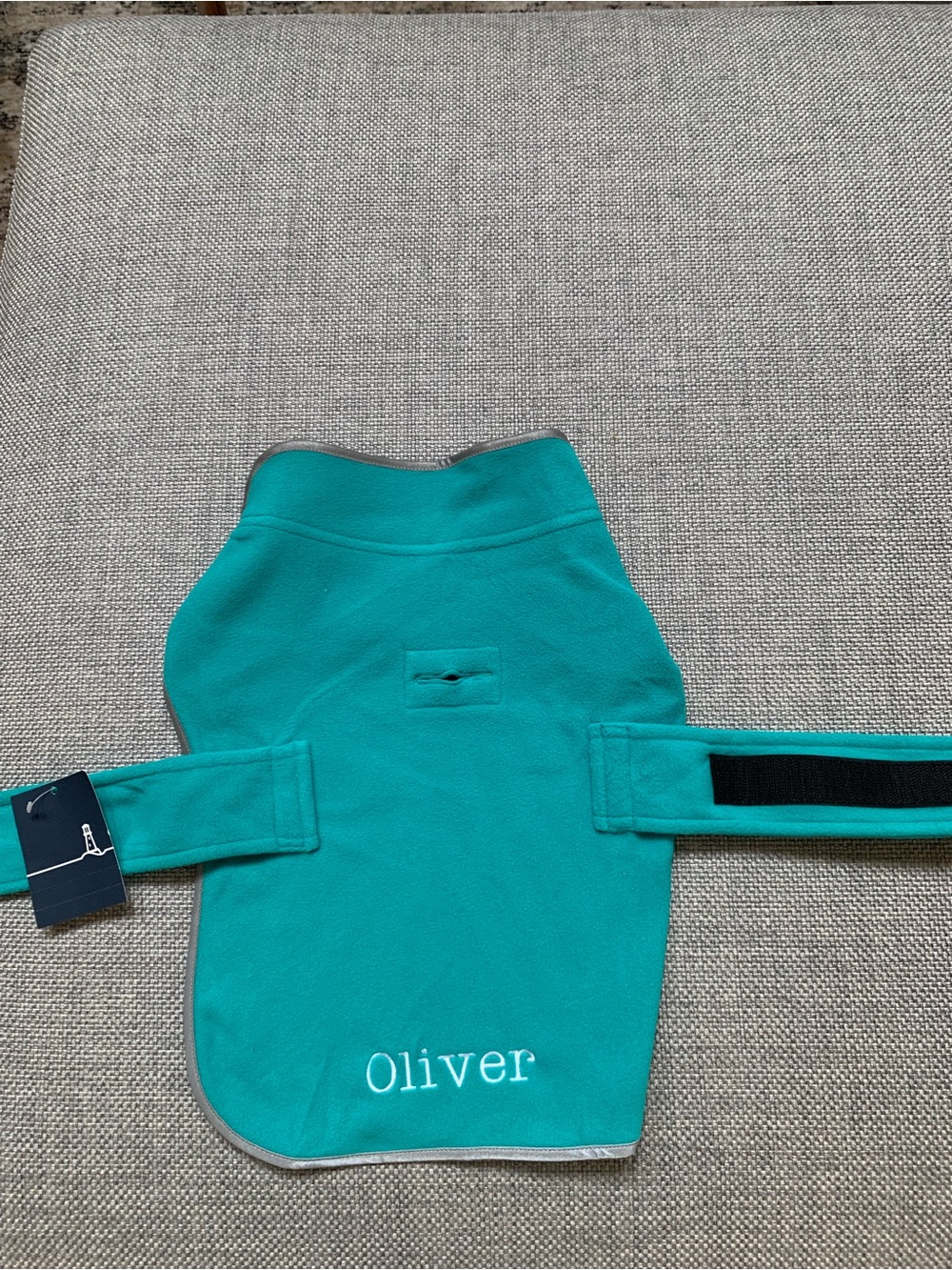 Lands end, small pet fleece jacket Dog  with 'Oliver' Embroidered Surf Green